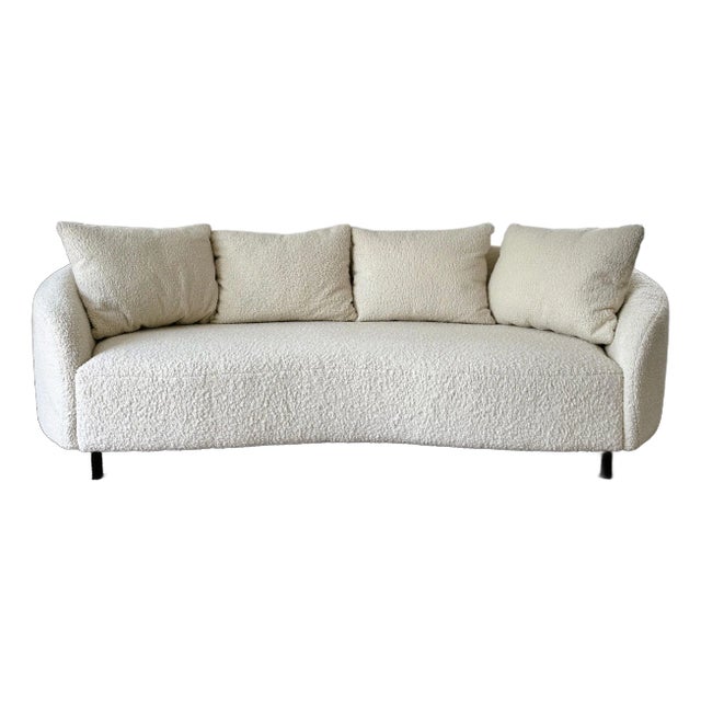 Contemporary Mid Century Style Curved Bouclé Sofa For Sale