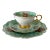 Mid 20th Century Dresden Germany Martha Budich Hand-Painted Green & Gold Teacup, Saucer, and Plate - Set of 3 For Sale
