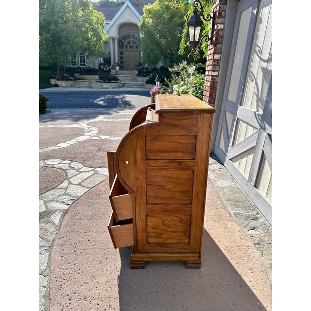 1980s Vintage Riverside Furniture Oak Roll Top Secretary Desk With