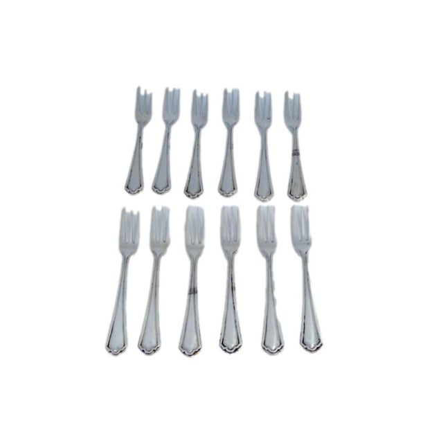 Three-Pronged Silver Cake Forks with Grooved Handles, Set of 12 For Sale - Image 3 of 3
