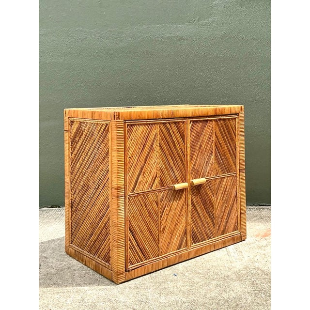 Vintage Rattan Chevron Cabinet For Sale - Image 4 of 12