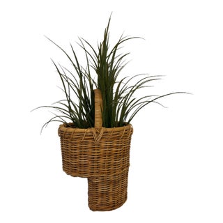 Vintage Rustic Woven Wicker Staircase Step Basket With Handle For Sale