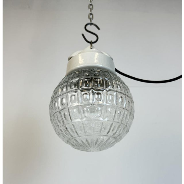 Glass Vintage White Porcelain Pendant Light, 1970s For Sale - Image 7 of 15