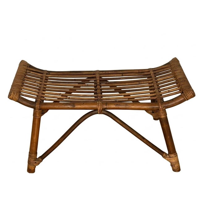 This MidCentury Italian Albini style bench has a fantastic graceful design - curved up at each end, splayed legs and...