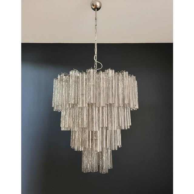 Large Vintage Murano Glass Tiered Chandelier with Smoked Glass Tube, 1990s For Sale - Image 4 of 16