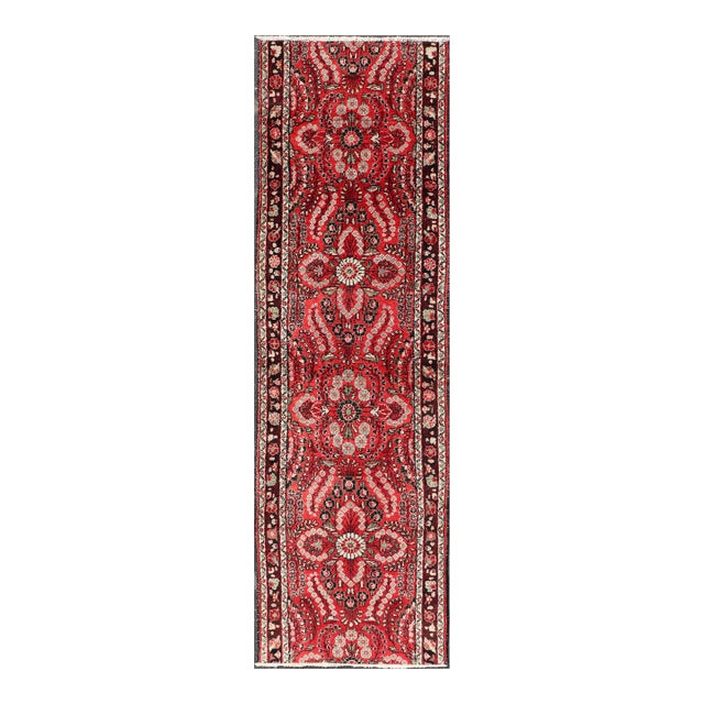 Vintage Lilihan Runner With Red Field and Bold Floral Medallion Design For Sale
