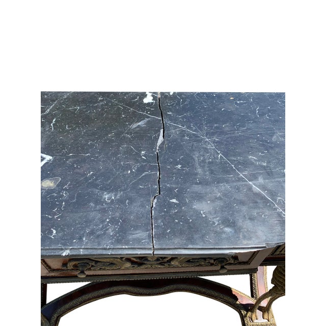 French Marble Top Brass Console Table With Mirror Front With Birds