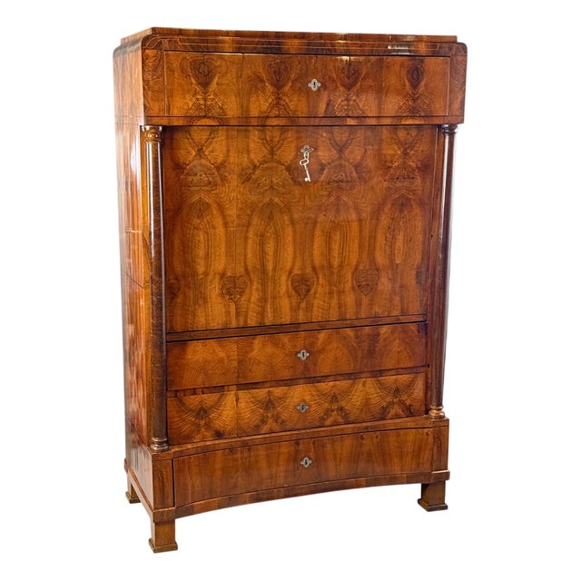 Antique Biedermeier Walnut Writing Secretary, 1830s For Sale