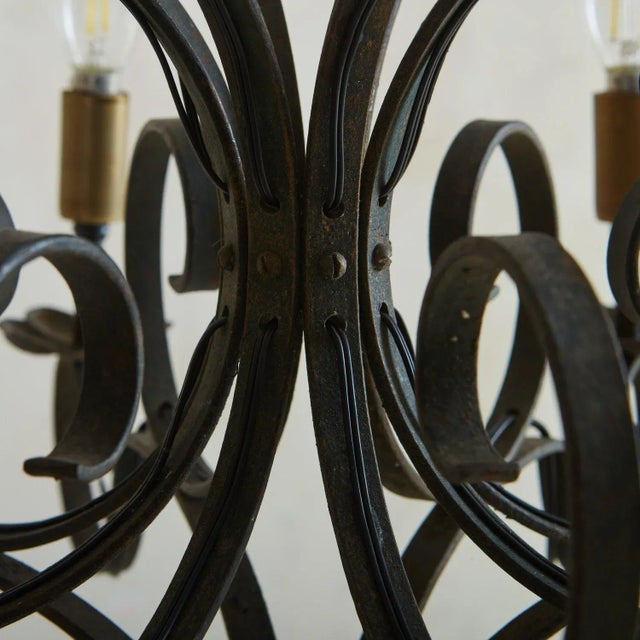 Metal Large + Elegant French Iron Work Chandelier, 1920s For Sale - Image 7 of 11