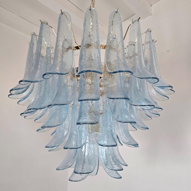 1980s Mid Century Modern Blue Murano Glass Petal Chandelier For Sale - Image 4 of 14