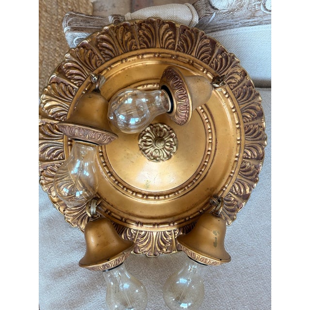 1910s Brandt Lighting Gold Gilt Four-Light Pan Ceiling Mount Light 1910 For Sale - Image 5 of 9