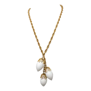 Vintage 1960s Signed Napier Goldtone White Resin Drops Necklace