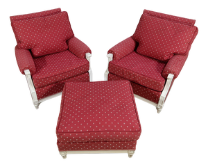 Large Chairs with Ottoman in Louis XVI Style, Set of 3