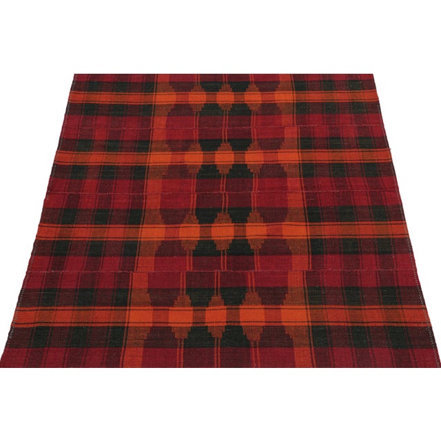 Traditional Vintage Persian Jajim Kilim in Red, Black, and Orange Plaid, From Rug & Kilim For Sale - Image 3 of 7