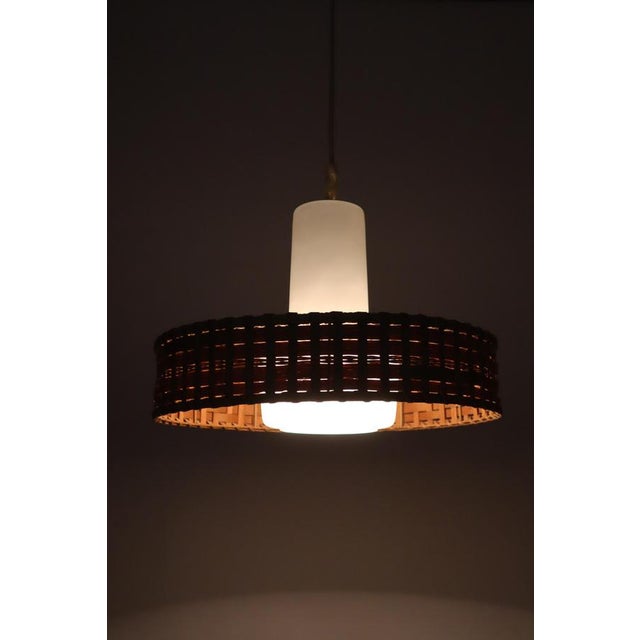 Wood Mid-Century Modern Glass Pinewood Raffia Hanging Lamp by Doria, 1960s For Sale - Image 7 of 17
