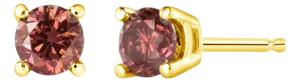 14K Yellow Gold 3/4 Cttw 4-Prong Set Round Brilliant-Cut Pink Diamond Solitaire Stud Earrings - 2 Pieces