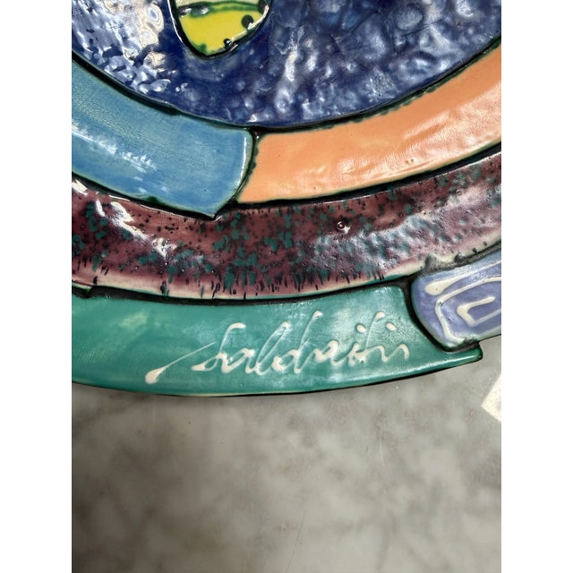 1990s 1990s Cubist Cat Handmade Ceramic Platter by Juozas & Rasa Saldaitis For Sale - Image 5 of 6