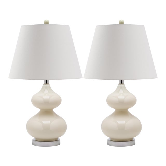 24 Inch H Double Gourd Glass Table Lamp in Pearl - a Pair For Sale