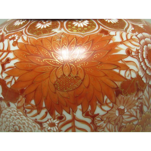 Burnt Orange 1950s Japanese Kutani Porcelain Ginger Jar Lamp For Sale - Image 8 of 15