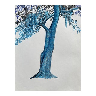 1993 Ron Yrabedra Blue Tree Botanical Drawing For Sale