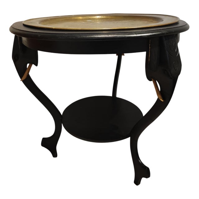 Art Deco Table with 3 Elephant Head Legs and Brass Top, 1920s For Sale