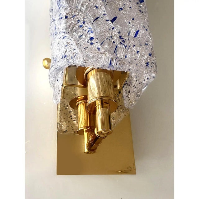 Early 21st Century Gold Wall Sconces with Blue Graniglia Murano Glass by Simoeng, Set of 2 For Sale - Image 5 of 7