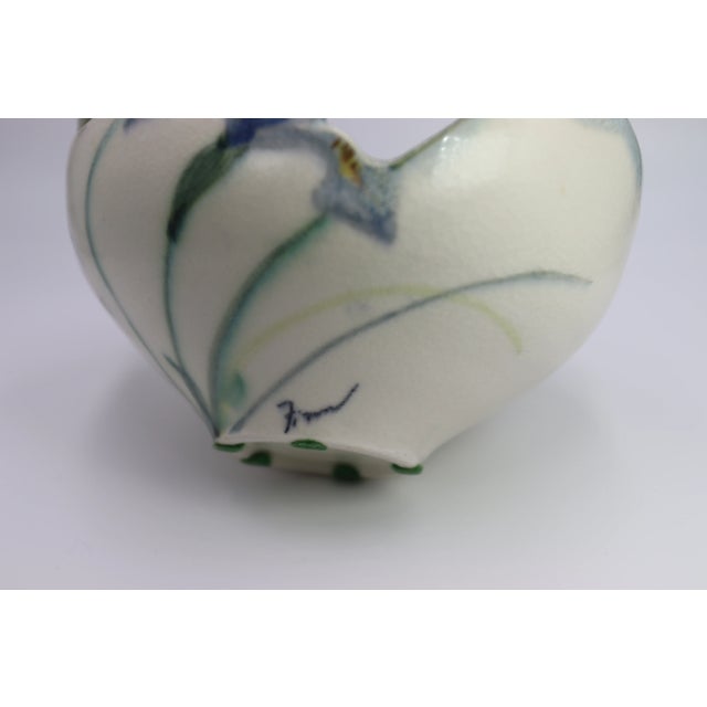 Ceramic Vintage 1990s Robert Finn Porcelain Studio Art Pottery Cutout Work Iris & Columbine Bowl/Centerpiece Signed For Sale - Image 7 of 10