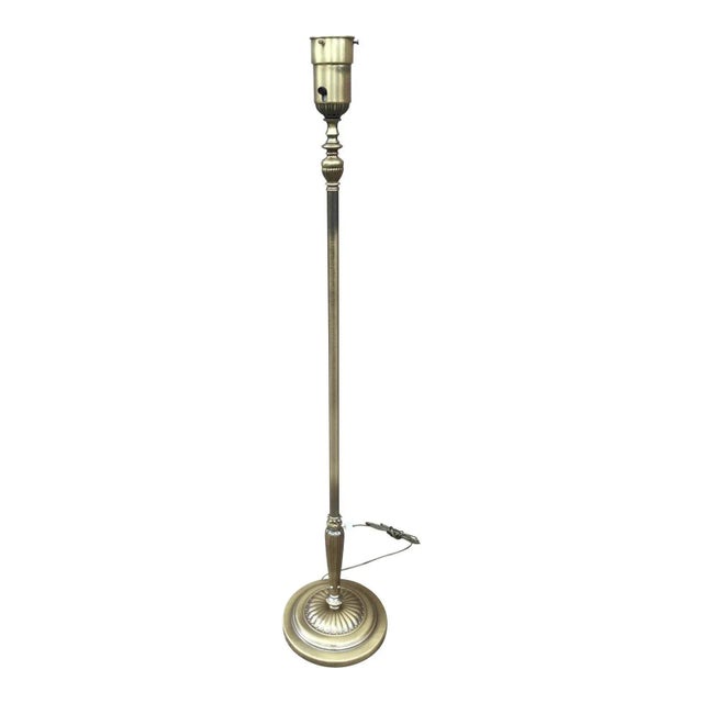 Mid-central tall and heavy brushed bronze torchiere floor lamp, with large Vintage style bulb holder, 3-way switch, and...