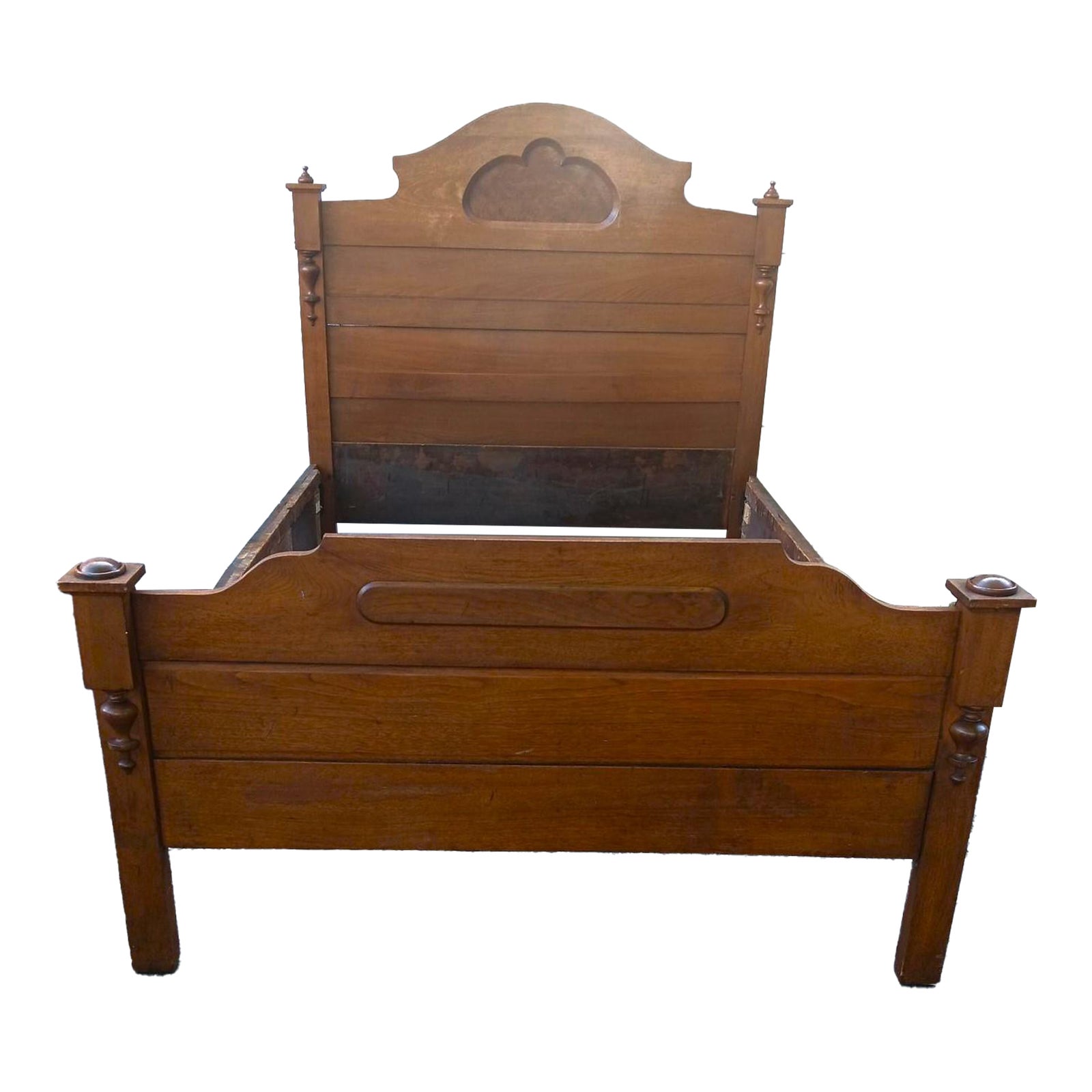 1940s Vintage Solid Wood Twin Bed With Burled Walnut Inset Chairish