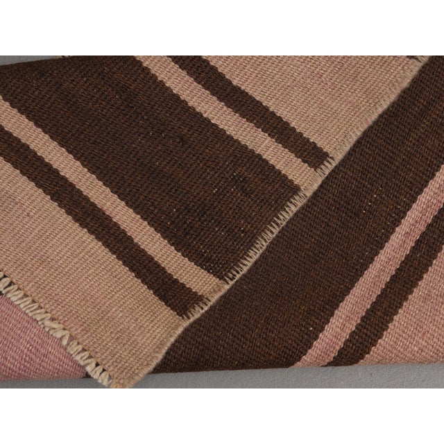 1970s Vintage Handmade Wool Cotton Brown Runner Rug For Sale - Image 11 of 11