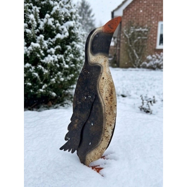 Vintage Folk Art Painted Sheet Metal Penguin Garden Statue For Sale - Image 9 of 12