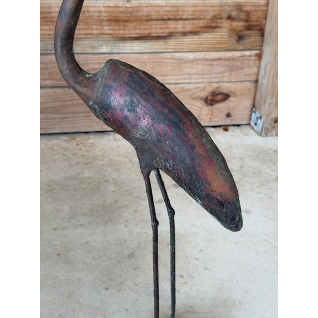 Mid 20th Century Vintage Handcrafted Copper Heron Sculpture With Verdigris Patina For Sale - Image 5 of 11