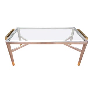 Exceptional Jansen Brushed Steel and Brass Cocktail Table (signed) For Sale