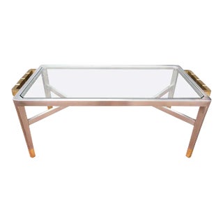 Exceptional Jansen Brushed Steel and Brass Cocktail Table (signed) For Sale