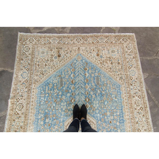 1930s Vintage Champagne Blue Hand-Knotted Rug - 6’8” X 9’11” For Sale - Image 4 of 11