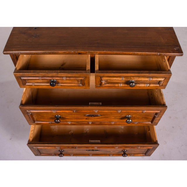 Wood Early 20th Century English 4 Drawer Pine Chest With Bamboo Detail For Sale - Image 7 of 13