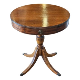 Vintage Brandt Round Pedestal Side Table With Drawer For Sale