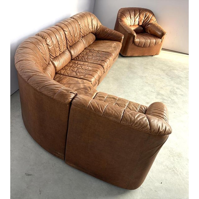 Mid-Century Brown Leather Modular Sofa, 1970s, Set of 6 For Sale - Image 9 of 11