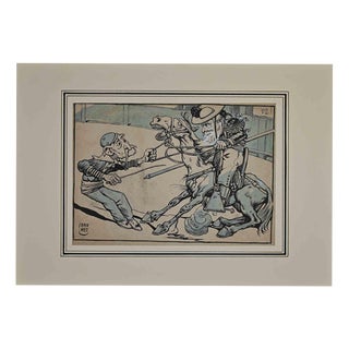 Brunet, Corrida, Early 20th Century, Ink and Watercolor on Paper For Sale