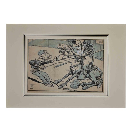Brunet, Corrida, Early 20th Century, Ink and Watercolor on Paper For Sale