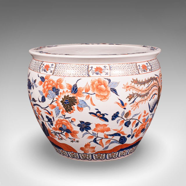 1940s Vintage Fish Bowl Jardiniere Pot, Oriental Ceramic, Decorative Planter, Art Deco For Sale - Image 5 of 12