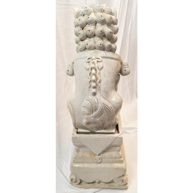 Large Garden Chinese White Ge-Type Crackle Glazed Foo Dog Lion For Sale - Image 11 of 13