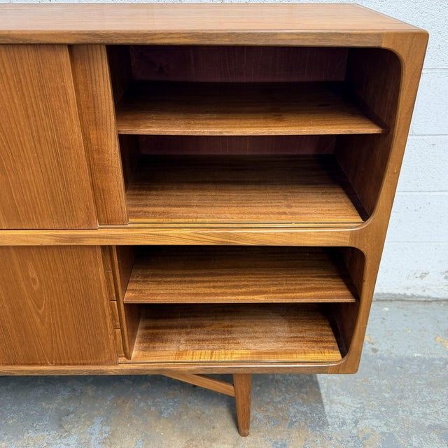 Wood Danish Modern Teak Double Highboard Credenza Built in Bar Cabinet, Circa 1960s For Sale - Image 7 of 10
