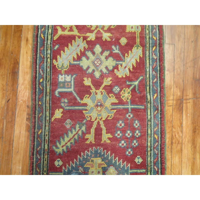 Early 20th Century Narrow Dark Antique Red Oushak Runner - 2'5" x 13'6" For Sale - Image 5 of 6