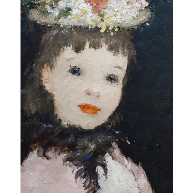 Figurative Dietz Edzard -Portrait of a Girl in Pink Dress & Hat of Flowers-Oil Painting For Sale - Image 3 of 13
