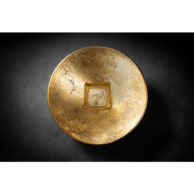 Modern Vintage Gold Art Glass Pedestal Bowl – Textured Metallic Finish, Modern Sculptural Centerpiece For Sale - Image 3 of 7