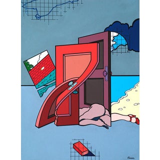 Jorge Carruana, Nude Woman/Doors, 1970s, Acrylic Painting on Canvas For Sale