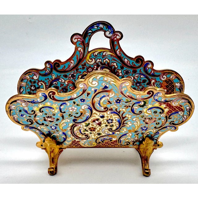 Gold French Champlevé Enamel & Ormolu Letter Rack, Late 19th Century For Sale - Image 8 of 10