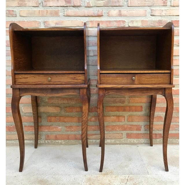 French Louis XV Style Nightstands in Walnut with Drawer and Open Self, 1960s, Set of 2 For Sale - Image 11 of 11