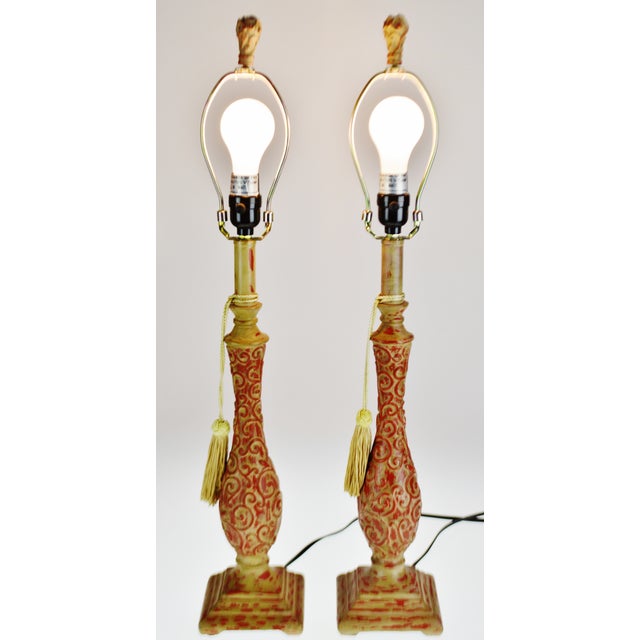 Vintage French Provincial Style Resin Candlestick Table Lamps a Pair